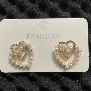 Gold Colored Double Heart Earrings